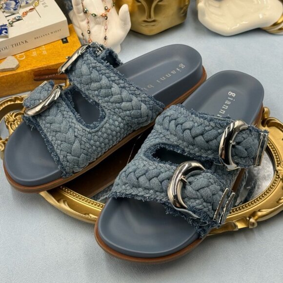 🆕 GIANNI BINI 🧿 NWOB Cecil Two Braided Denim Double Banded Slide Sandals Sz7.5 - Picture 8 of 13